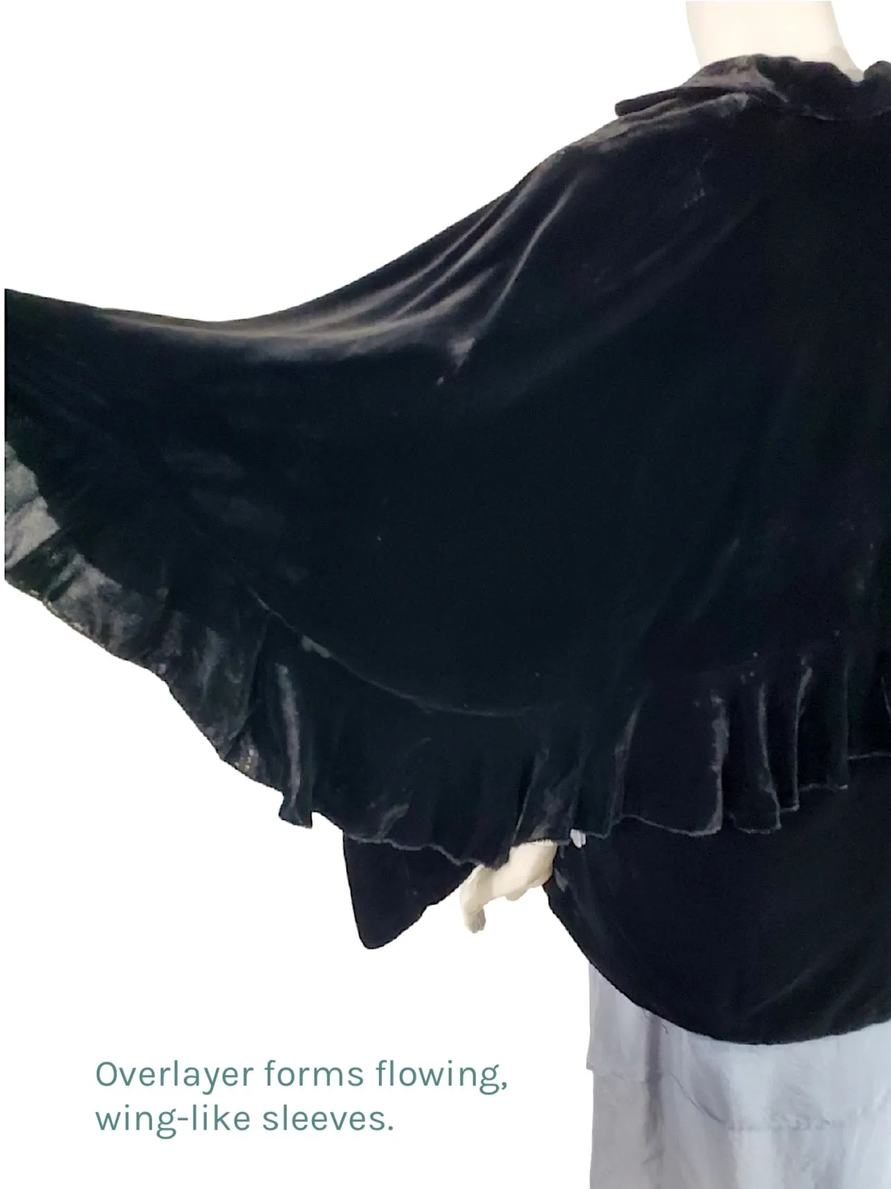 30s Black Velvet Batwing Sleeve Evening Jacket - sm, med