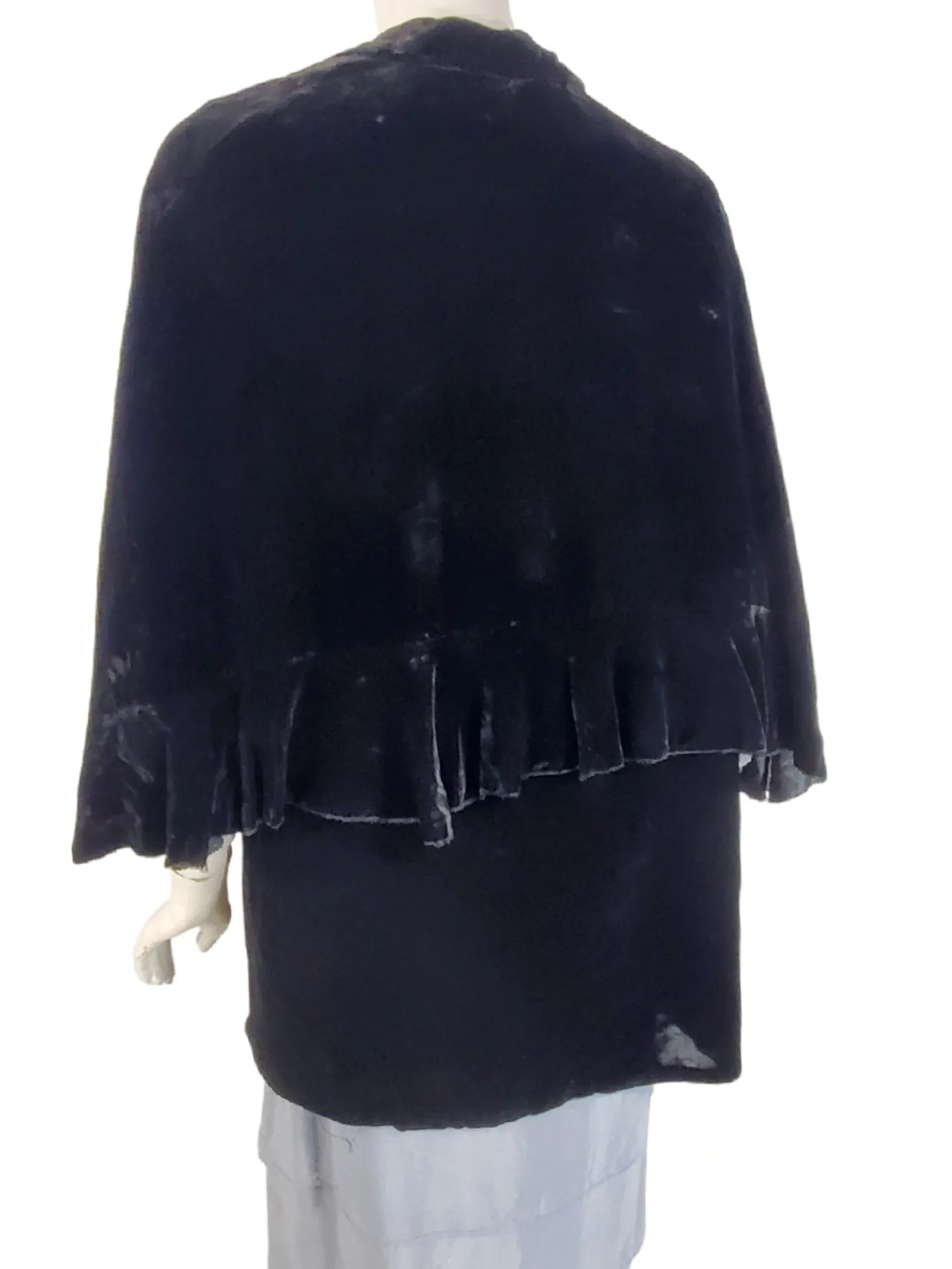 30s Black Velvet Batwing Sleeve Evening Jacket - sm, med