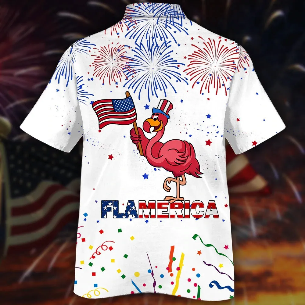 3D All Over Print Flamingo Hawaiian Shirts For Men And Woman, Happy Independence'S Day Flamerica Aloha Beach Shirt