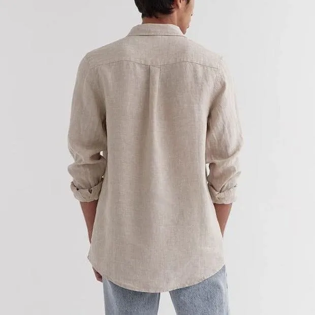 Assembly Label Casual Long Sleeve Linen Shirt - Oat