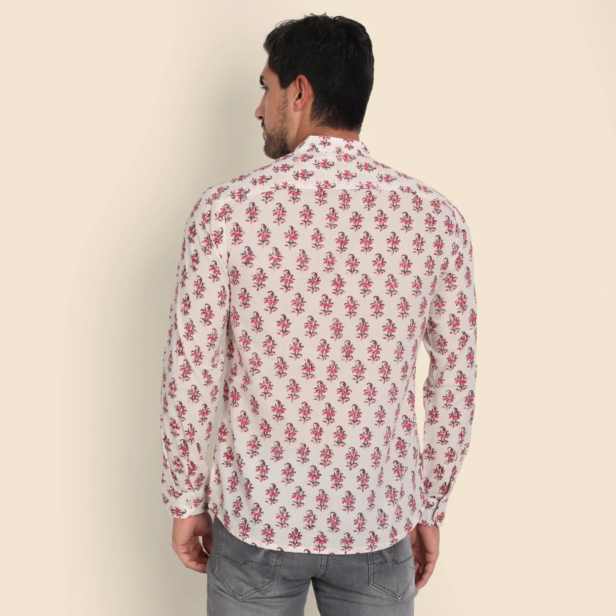 Ayaan White Hand Block Printed Shirt for Men