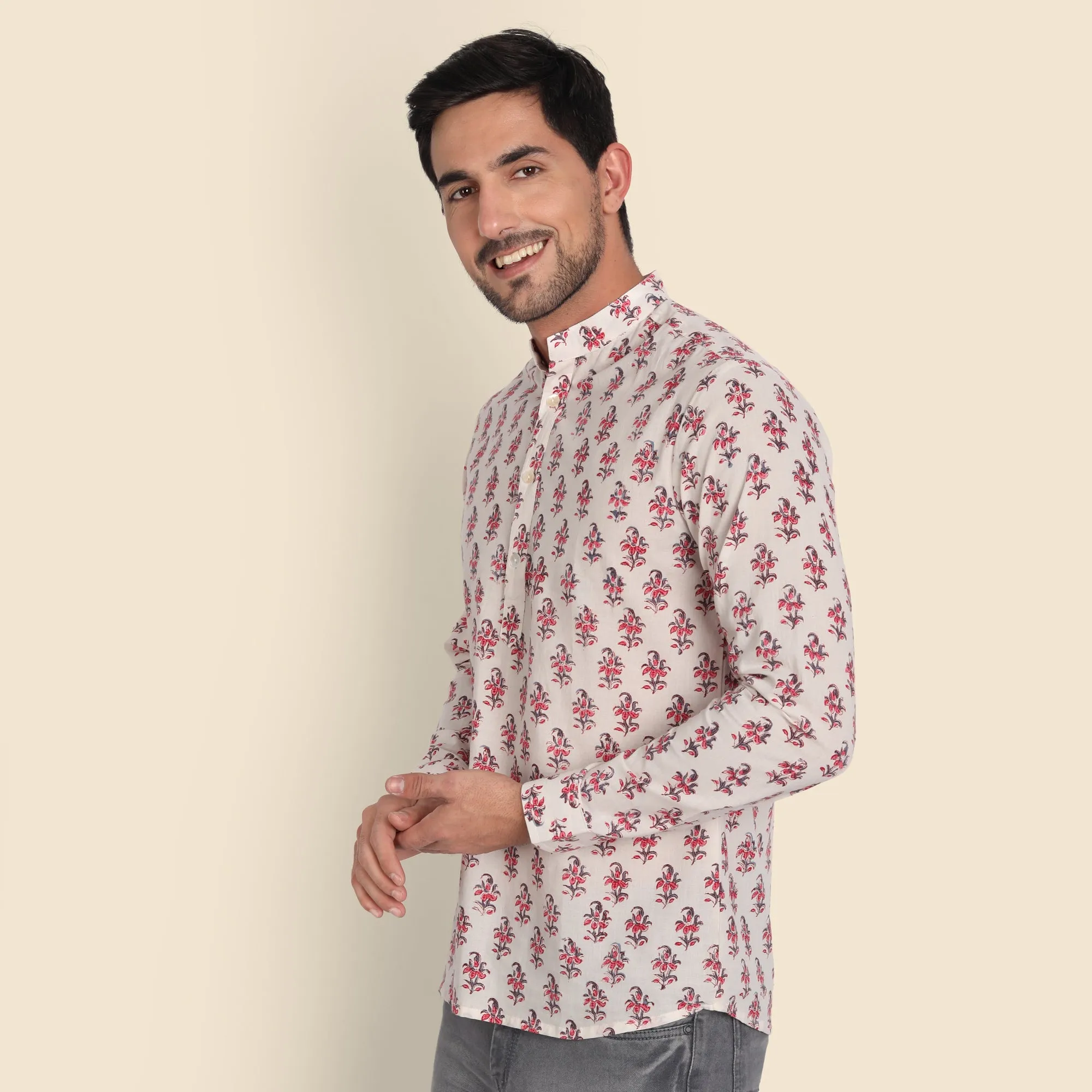 Ayaan White Hand Block Printed Shirt for Men