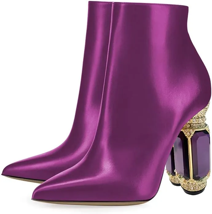 Beautified Purple Bejeweled Heel Ankle Boots