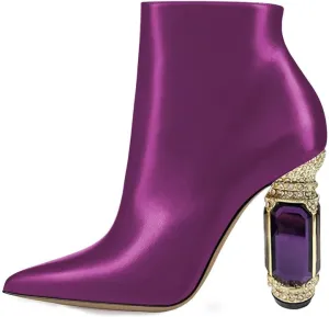 Beautified Purple Bejeweled Heel Ankle Boots