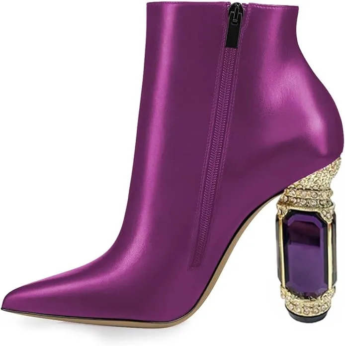 Beautified Purple Bejeweled Heel Ankle Boots