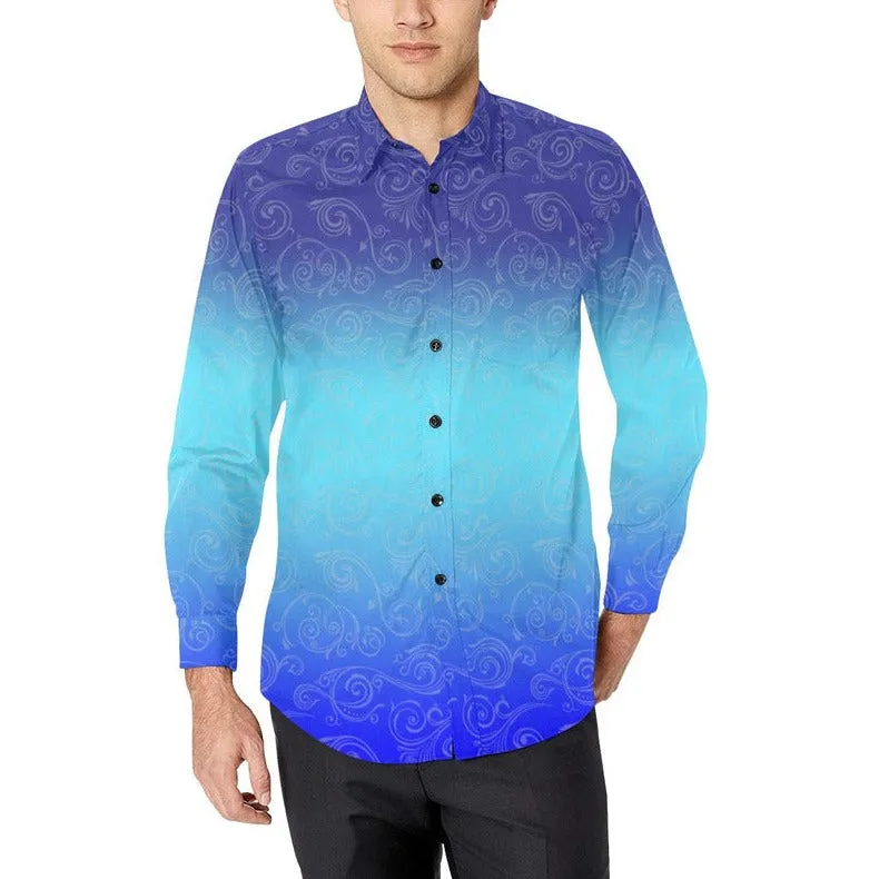 Blue Ombre Men's Casual Dress Shirt