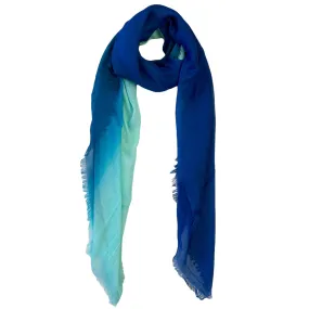 Blue Pacific Dream Cashmere and Silk Scarf in Aqua Teal and Cobalt Blue 47 x 37