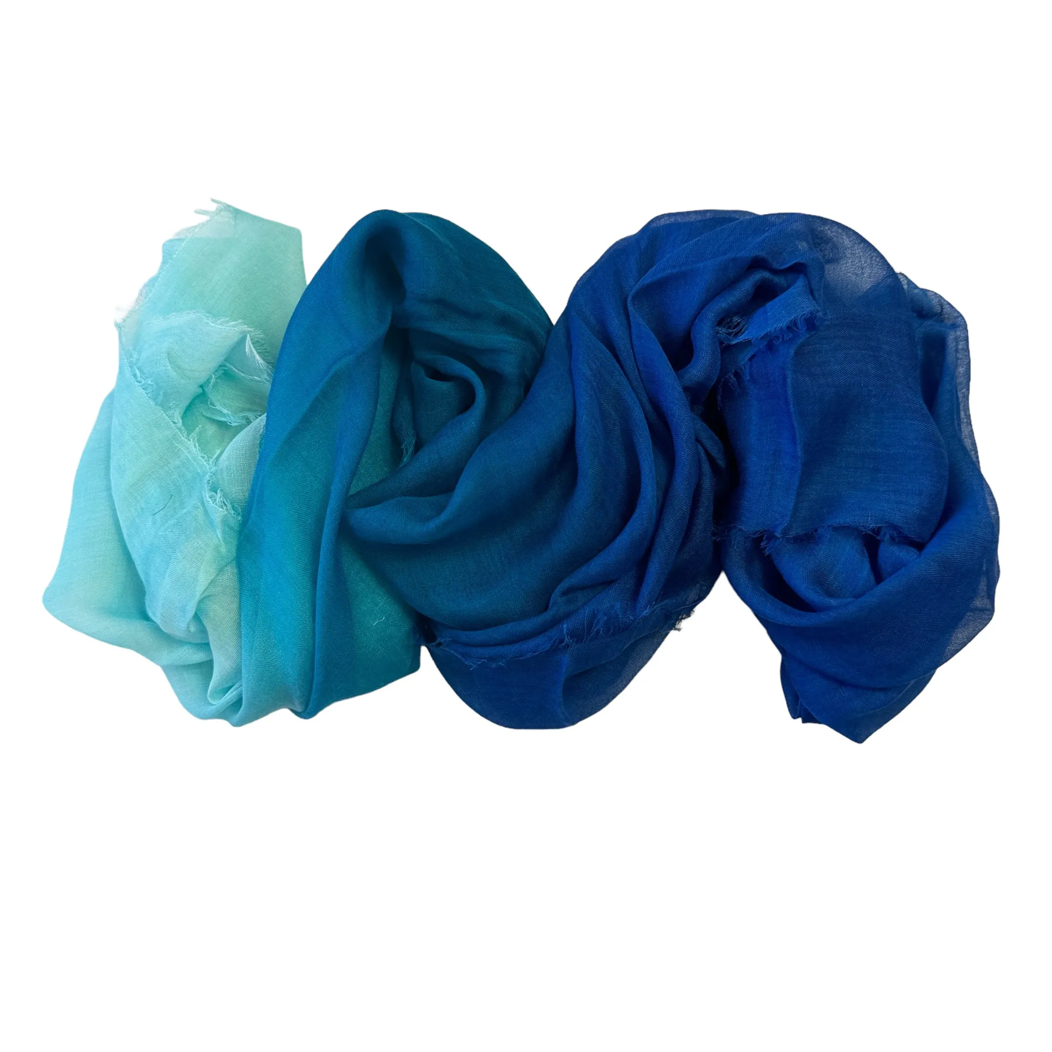 Blue Pacific Dream Cashmere and Silk Scarf in Aqua Teal and Cobalt Blue 47 x 37