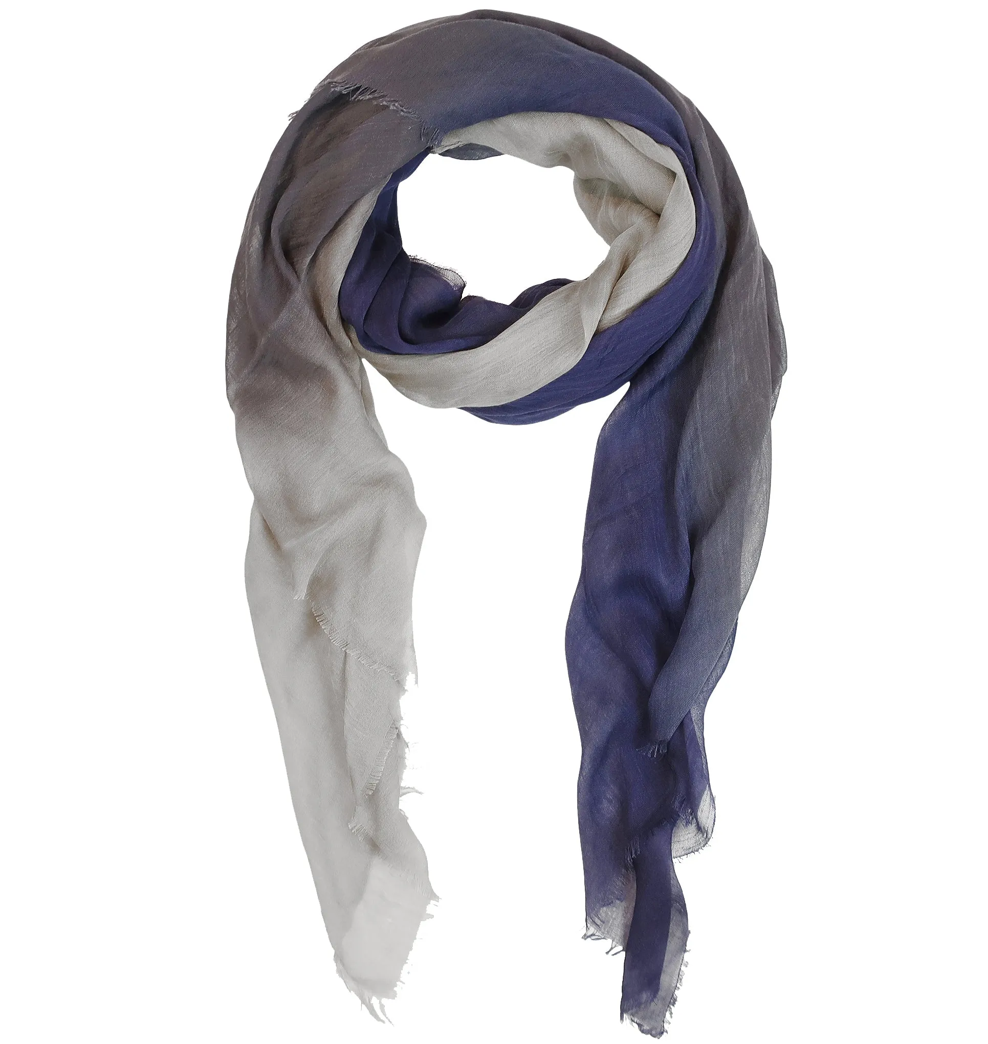 Blue Pacific Dream Cashmere and Silk Scarf in Navy and Gray Taupe 47 x 37