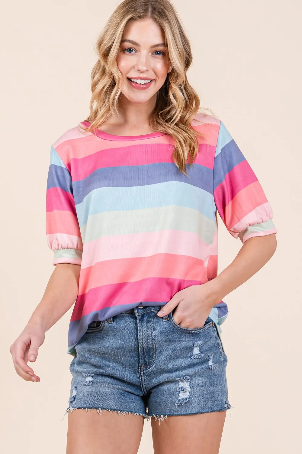 BOMBOM Striped T-Shirt for Men and Women - Round Neck, Half Sleeve, Casual Summer Style, Comfort Fit