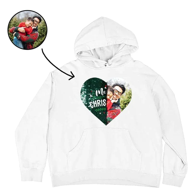 [Thickened Fabric] Custom Photo Heart Flip Sequin Hoodie Pure Cotton Christmas Gift Unisex For Men Women [Double Print]