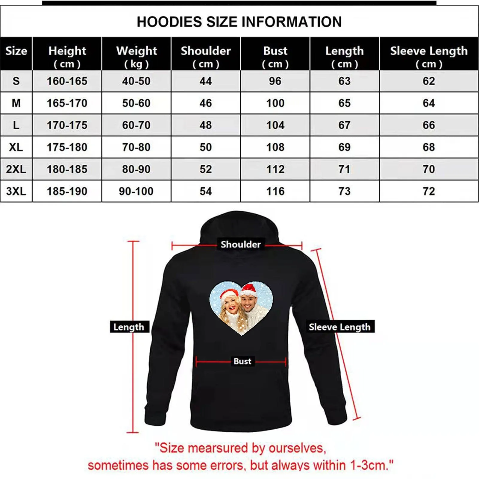 [Thickened Fabric] Custom Photo Heart Flip Sequin Hoodie Pure Cotton Christmas Gift Unisex For Men Women [Double Print]