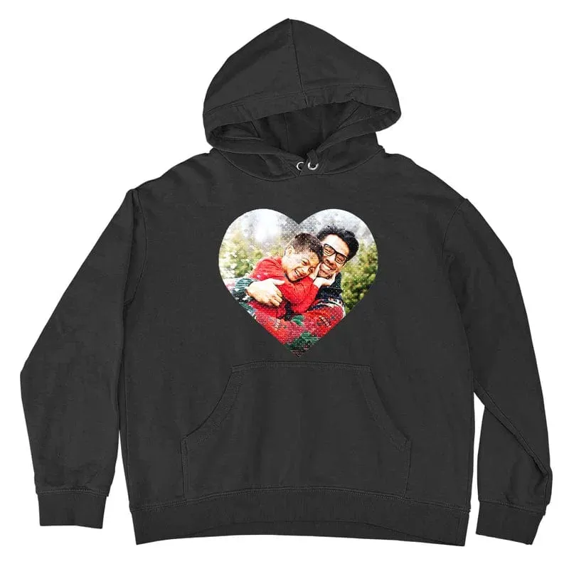 [Thickened Fabric] Custom Photo Heart Flip Sequin Hoodie Pure Cotton Christmas Gift Unisex For Men Women [Double Print]