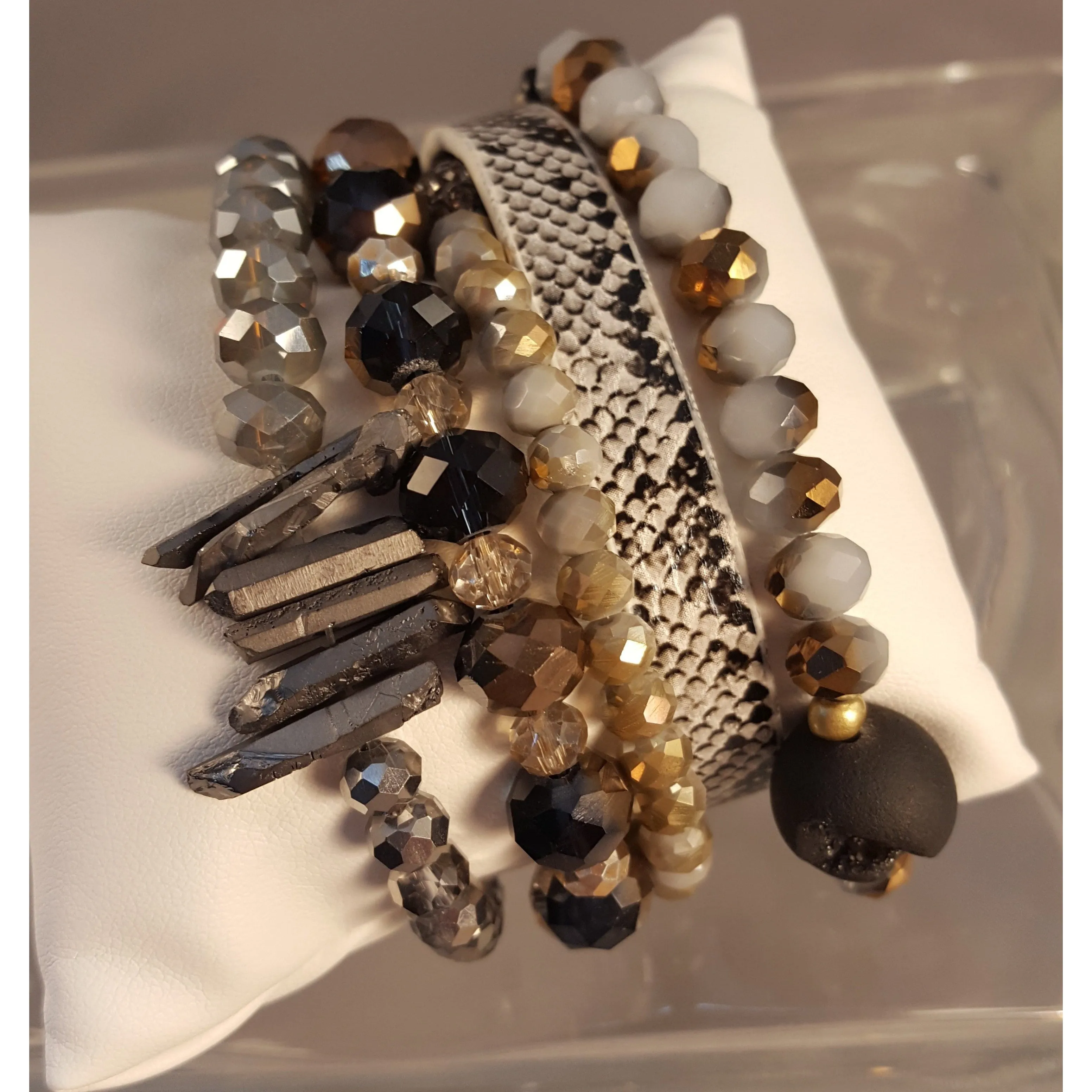 Charlie Paige Stackable Bracelet - Leather/Stones