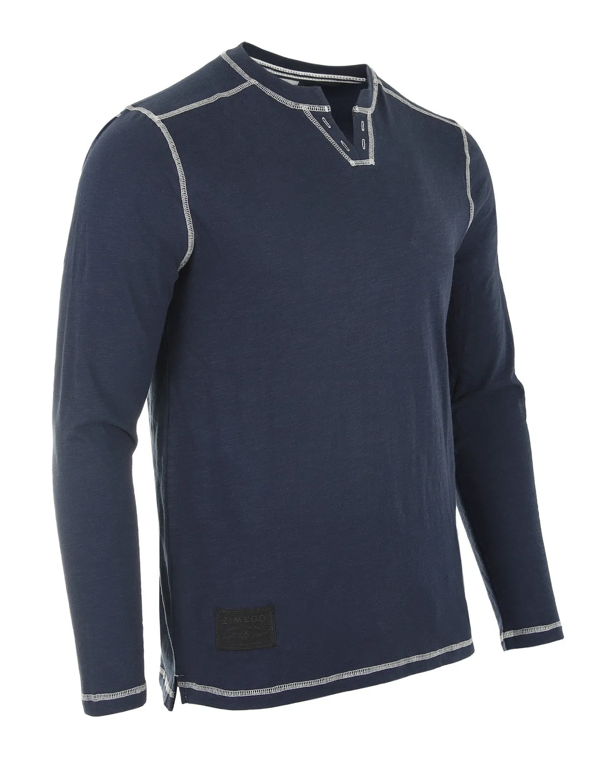 Dark Blue Vintage Long Sleeve Notch V-Neck Henley Casual Shirt