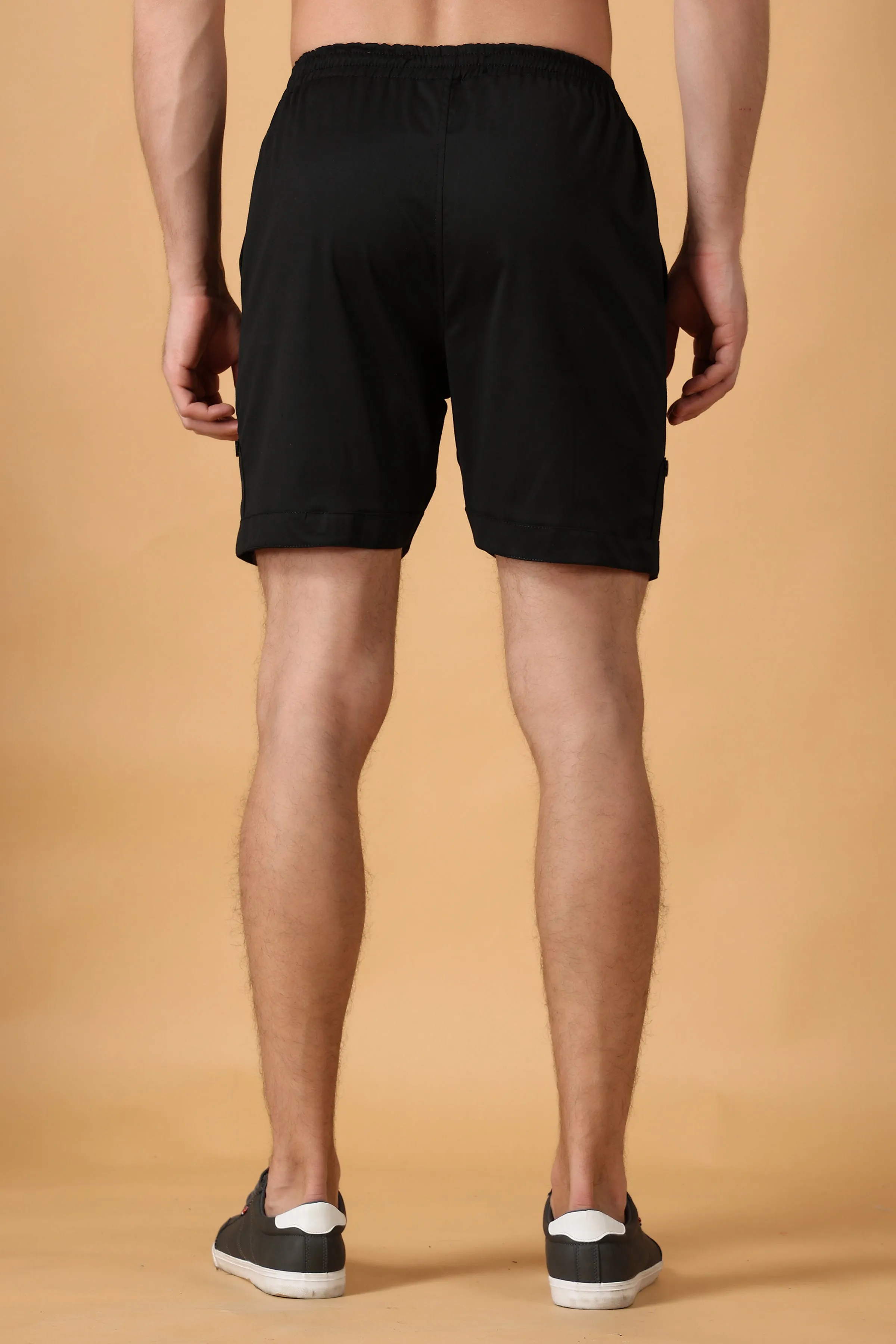 Eerie Black Cotton Lycra Shorts