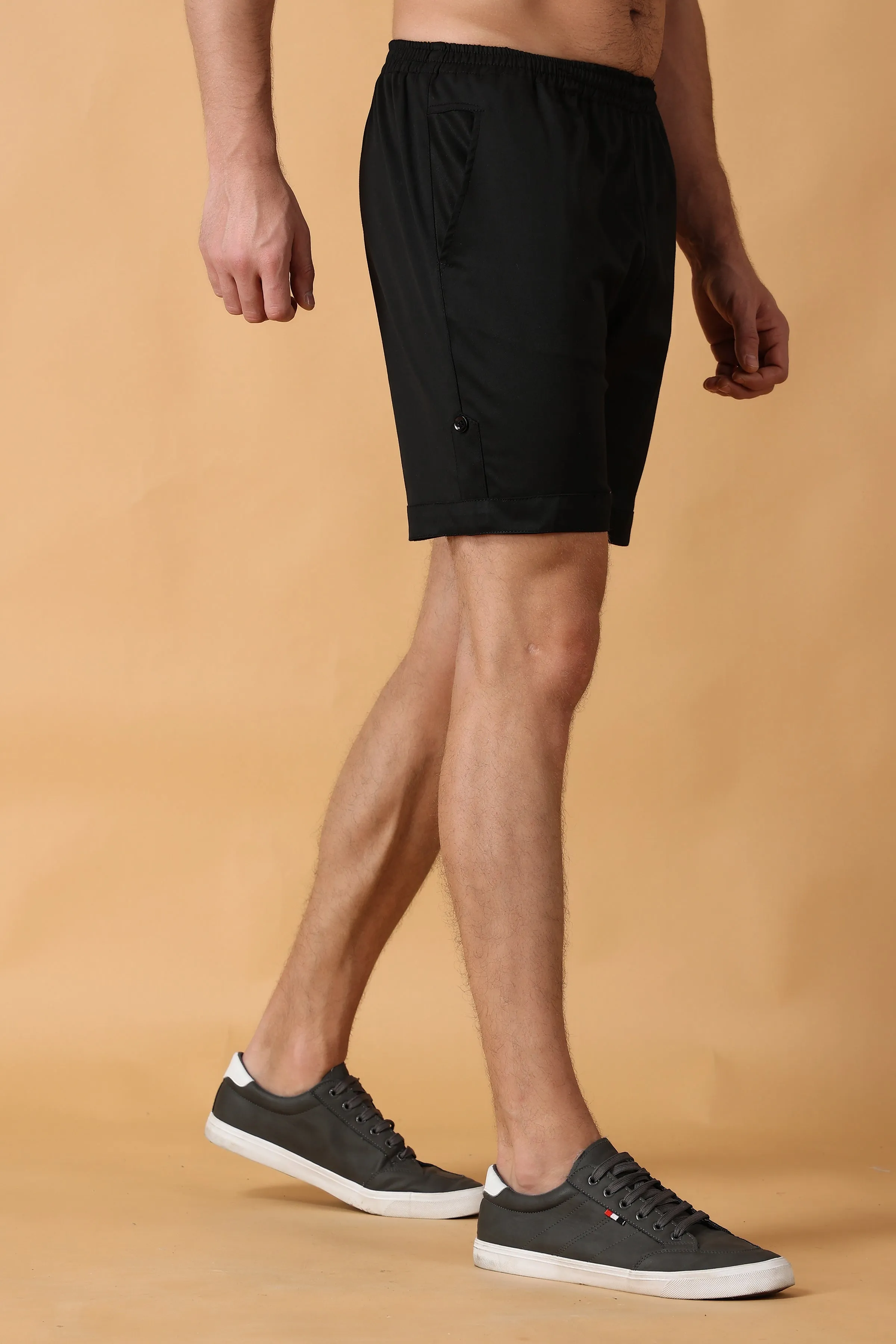 Eerie Black Cotton Lycra Shorts