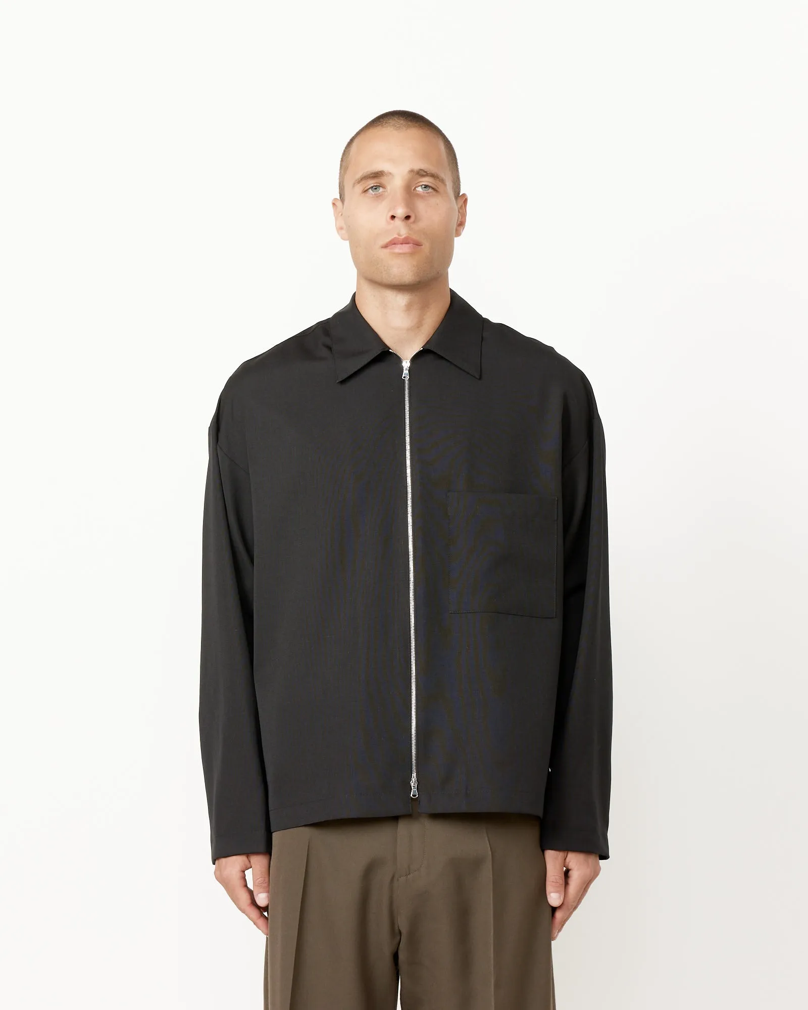 Enzo Shirt Long Sleeve in Tropical Wool Nero