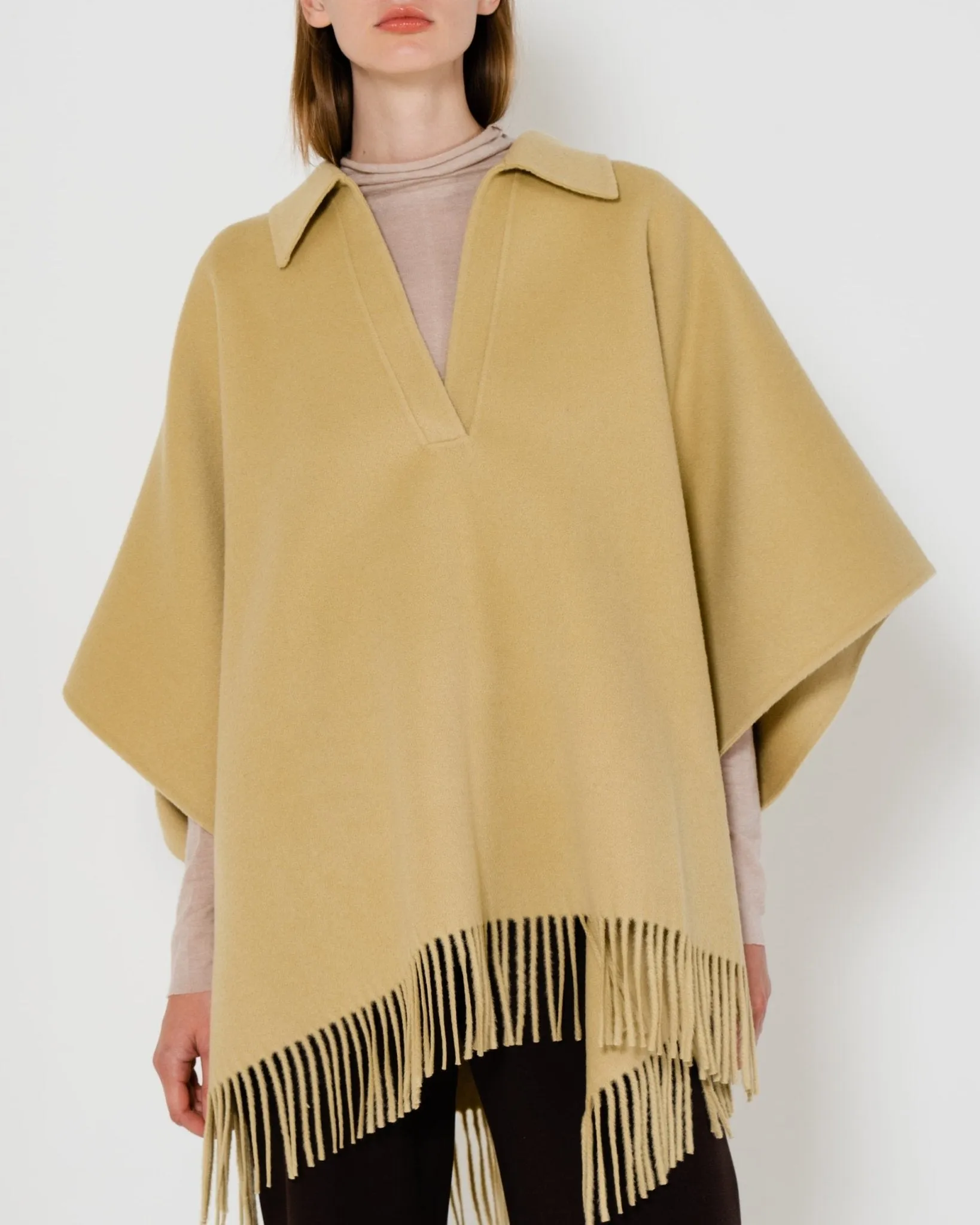 Fringe Wool Poncho | Camel