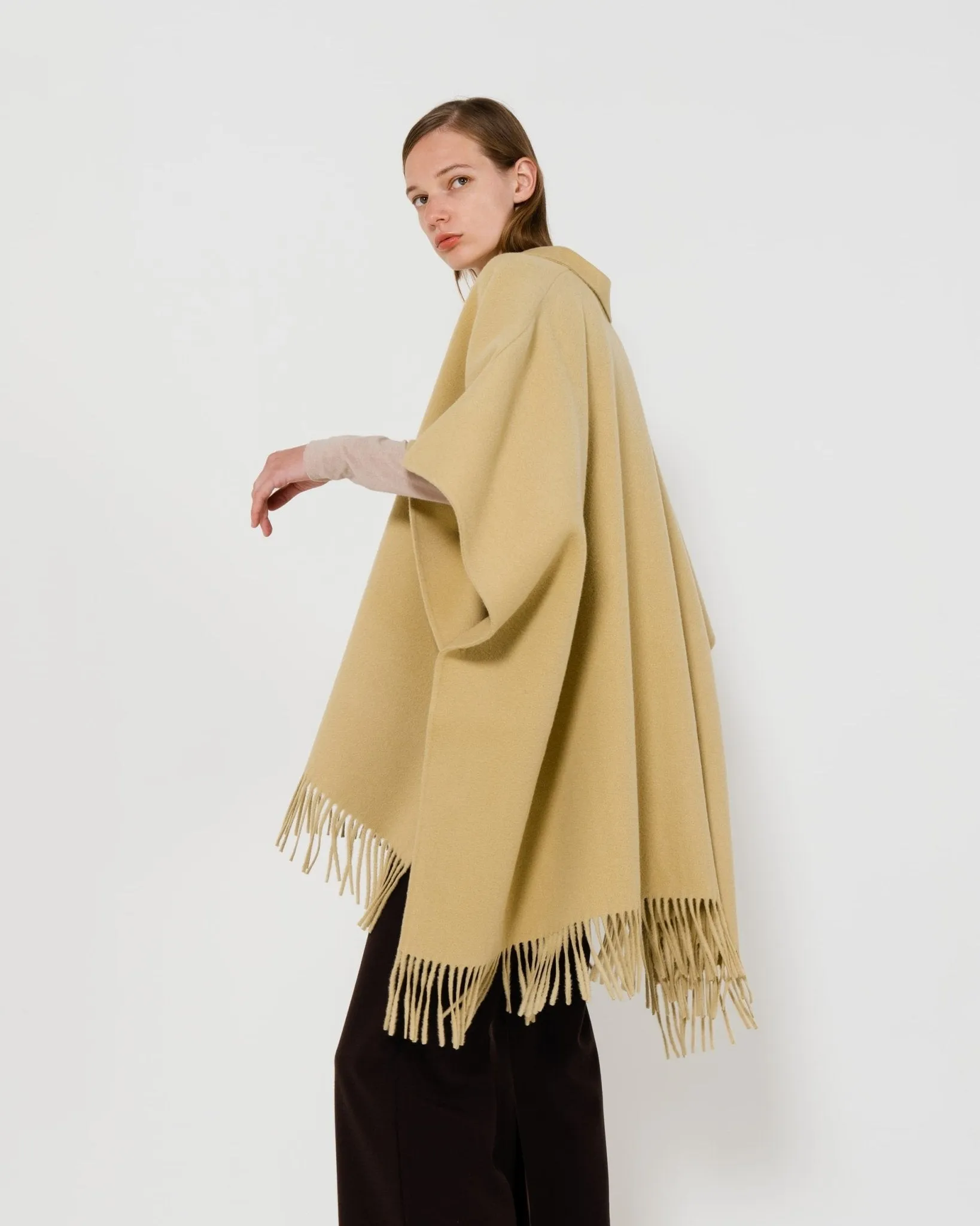 Fringe Wool Poncho | Camel