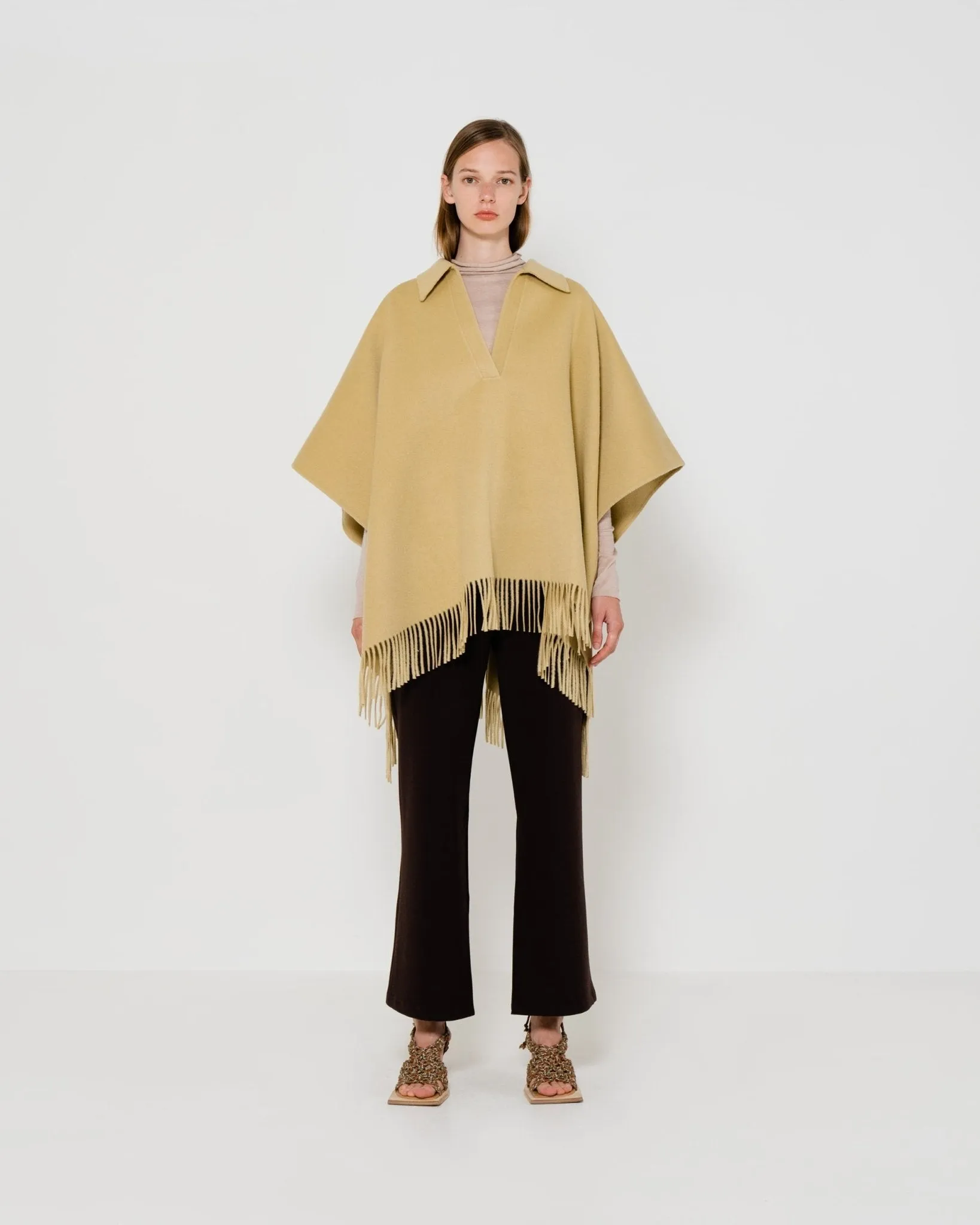 Fringe Wool Poncho | Camel