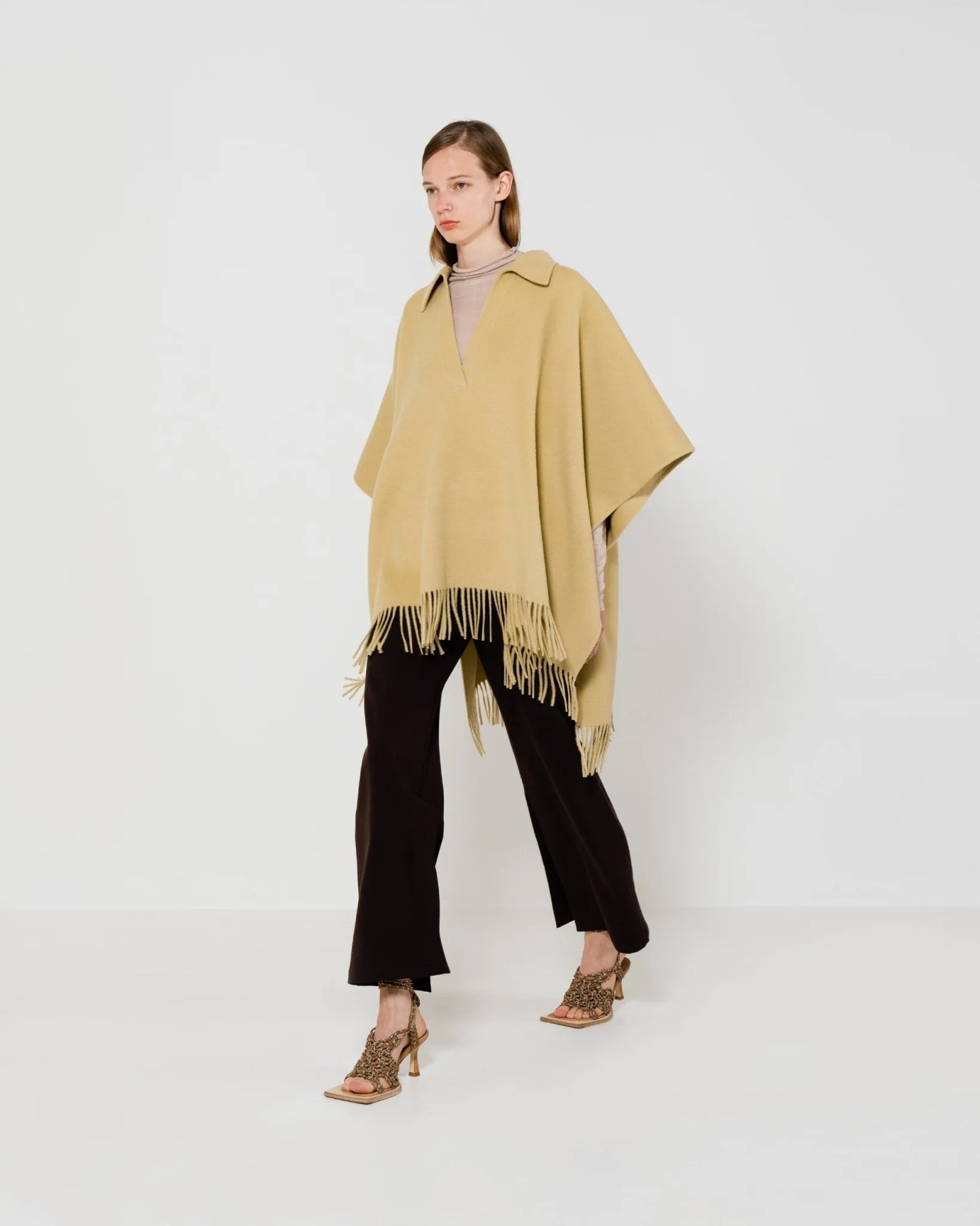 Fringe Wool Poncho | Camel