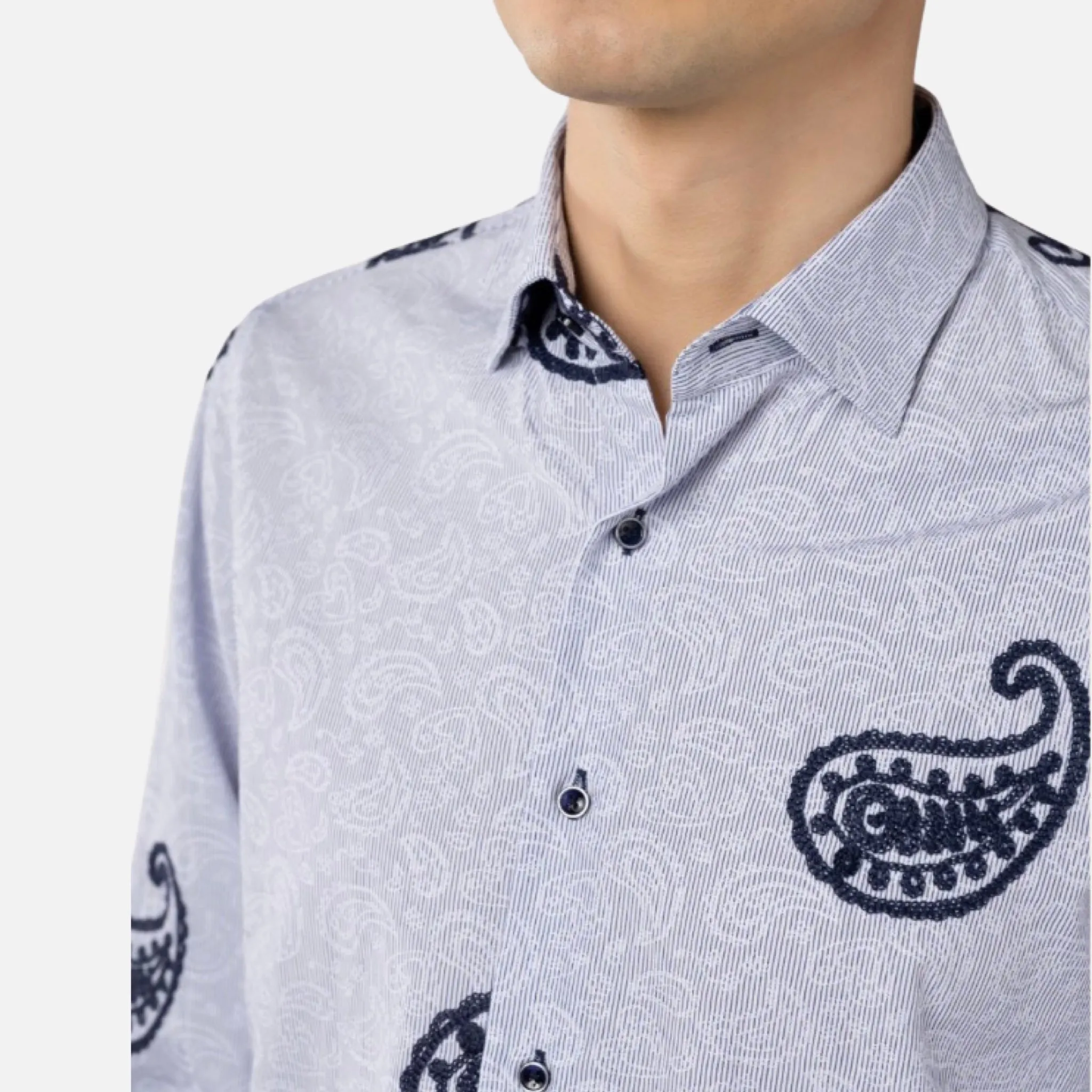 Luchiano Visconti Mens Blue Paisley Sport Shirt 4984 - Clearance