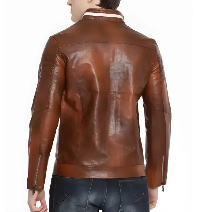 Men Genuine Brown Biker Casual Stylish Leather Jacket