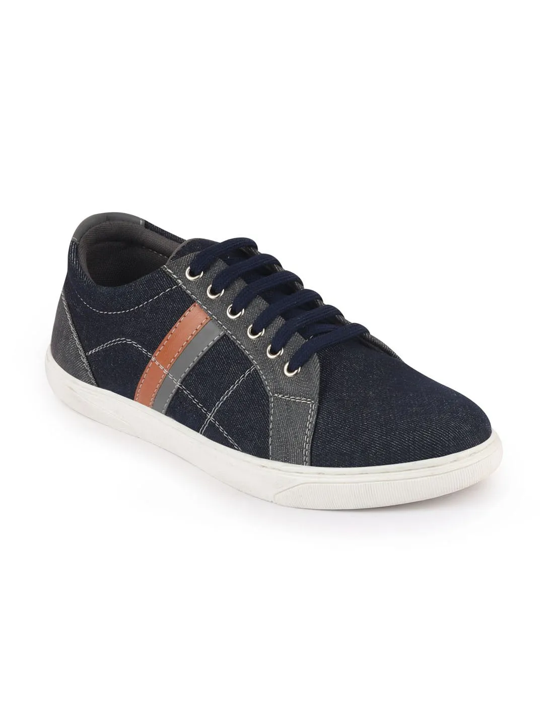 Men Navy Blue Lace Up Trendy Sneakers