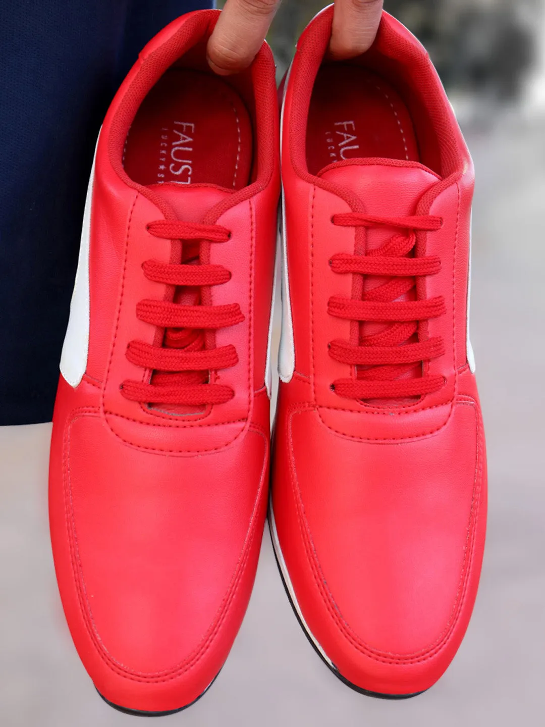 Men Red Trendy Lace Up Sneakers