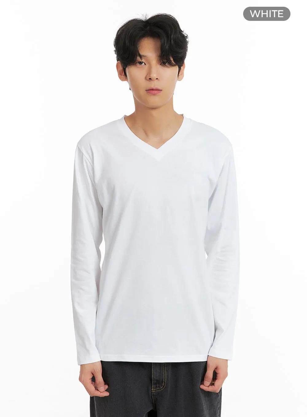 Men's Basic V-Neck Long Sleeve T-Shirt IA401