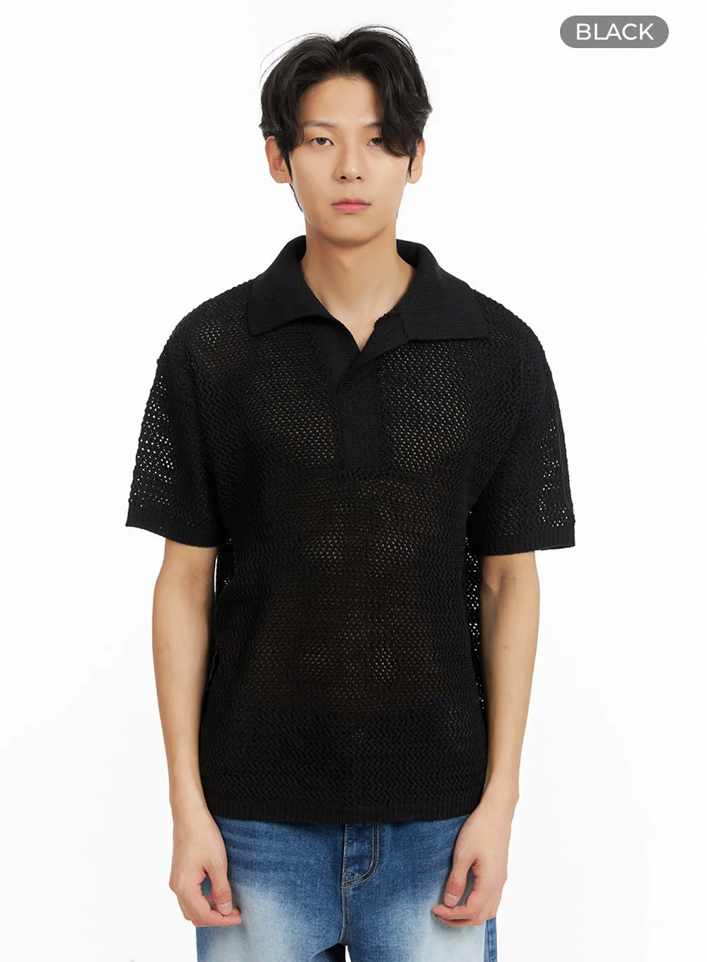 Men's Mesh Knit Collared Top IA402