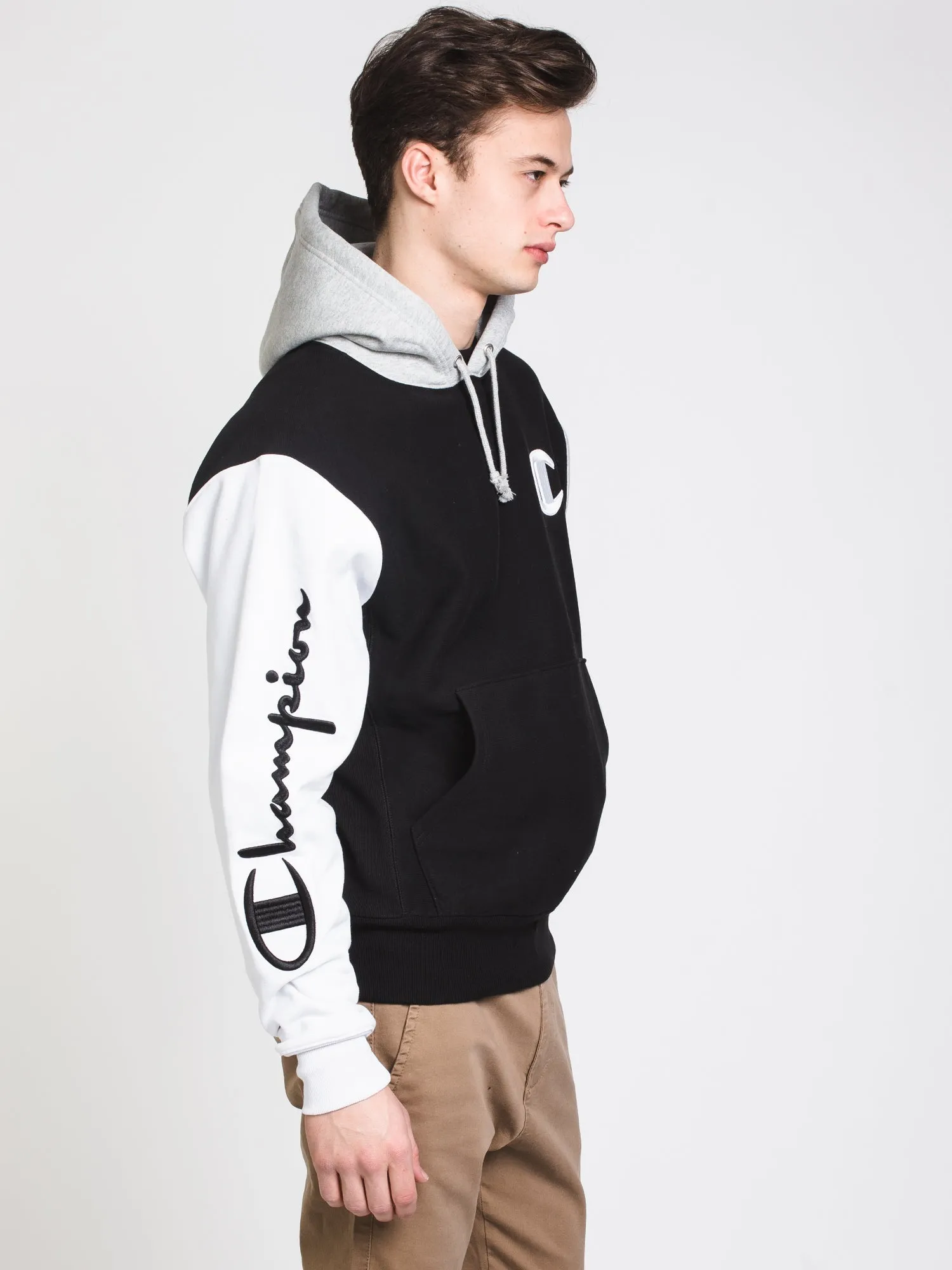 MENS RW 'C' COLOURBLOCK PULLOVER HOODIE - BLACK - CLEARANCE