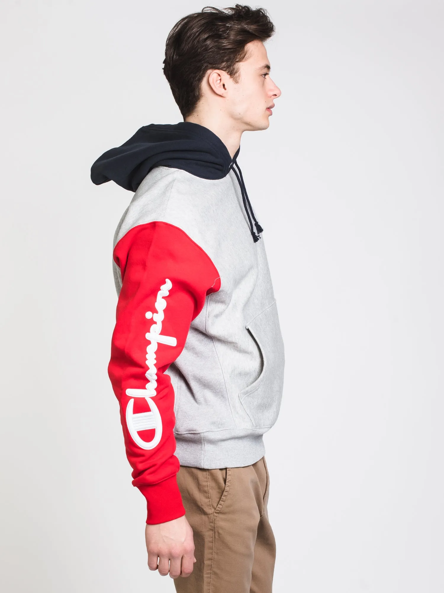 MENS RW 'C' COLOURBLOCK PULLOVER HOODIE - OX GREY - CLEARANCE