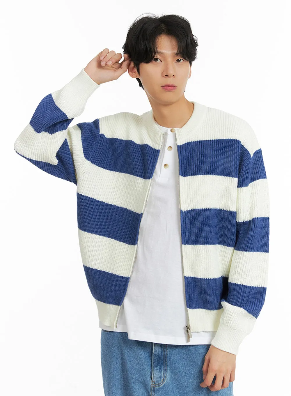 Men's Striped Zip-Up Cardigan IA401