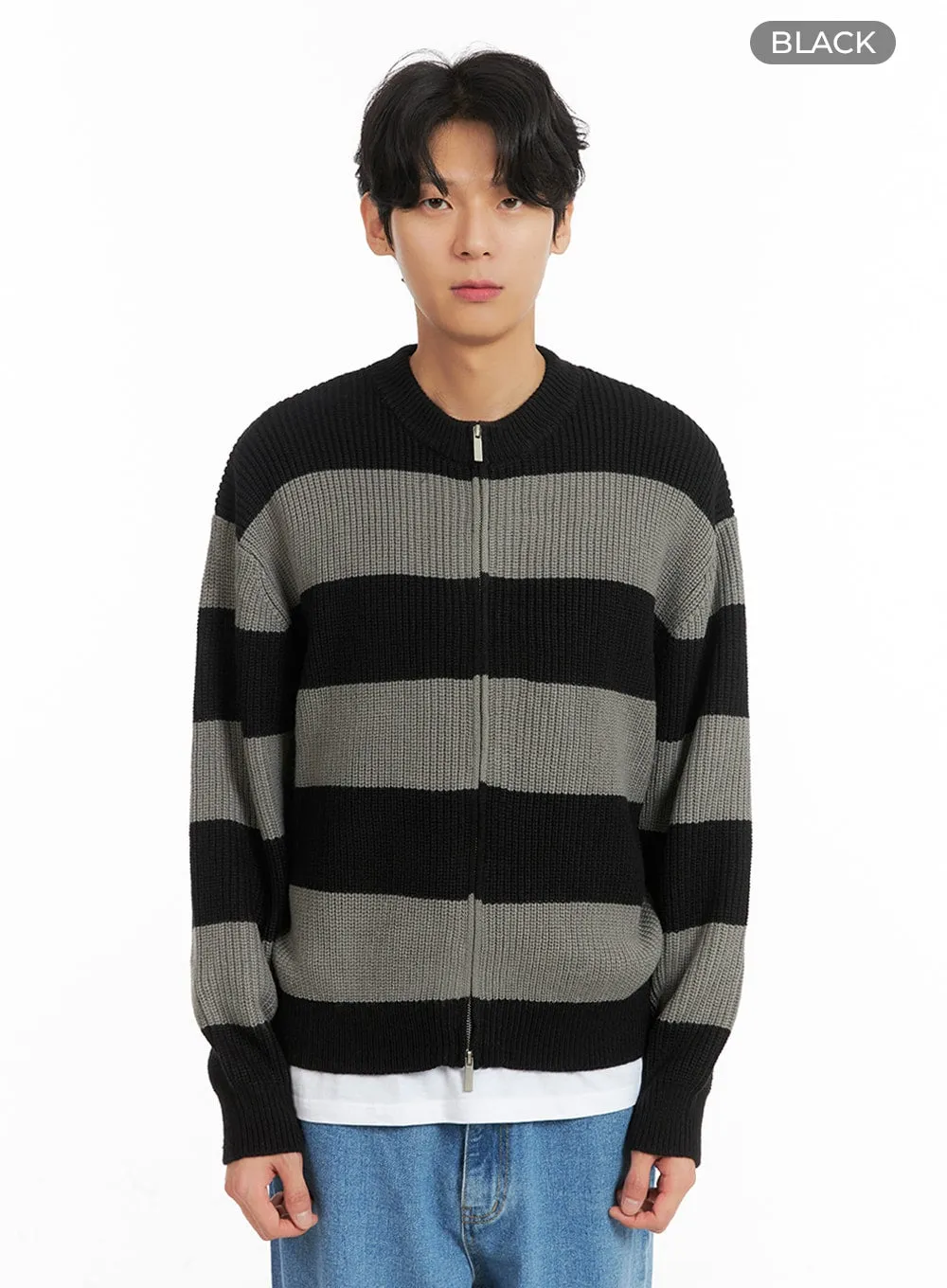 Men's Striped Zip-Up Cardigan IA401