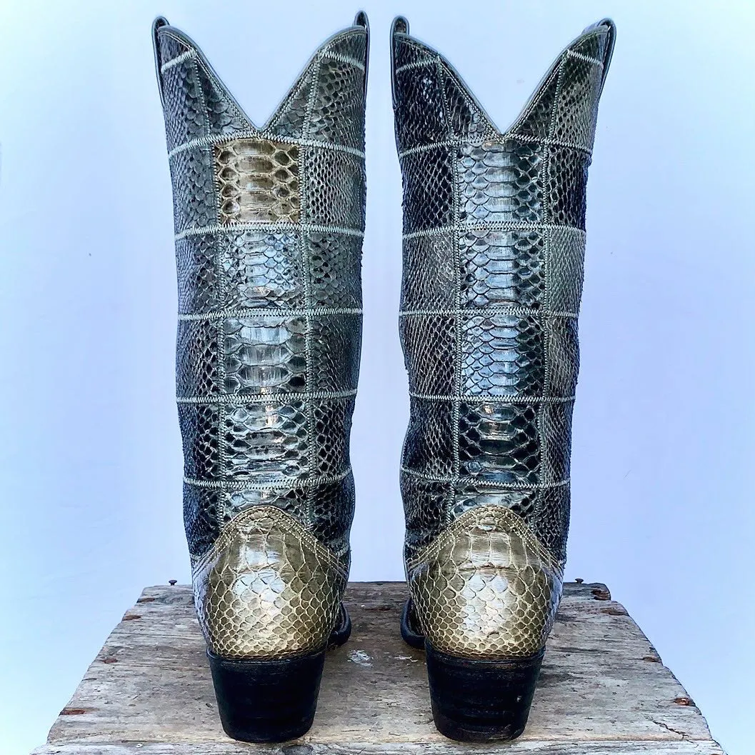 NOCONA Vintage Snakeskin Patchwork Tall Knee High Cowgirl Cowboy Western Boots