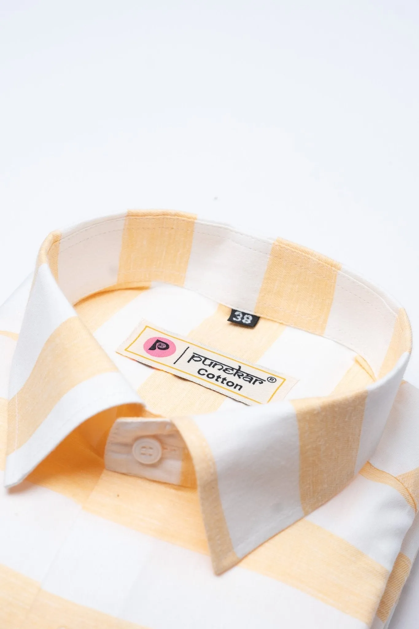 Peach Orange Color Cotton Stripe Shirt For Men