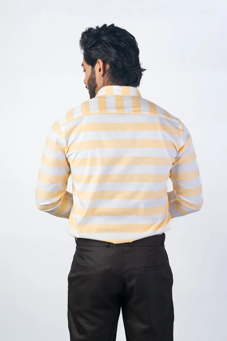 Peach Orange Color Cotton Stripe Shirt For Men