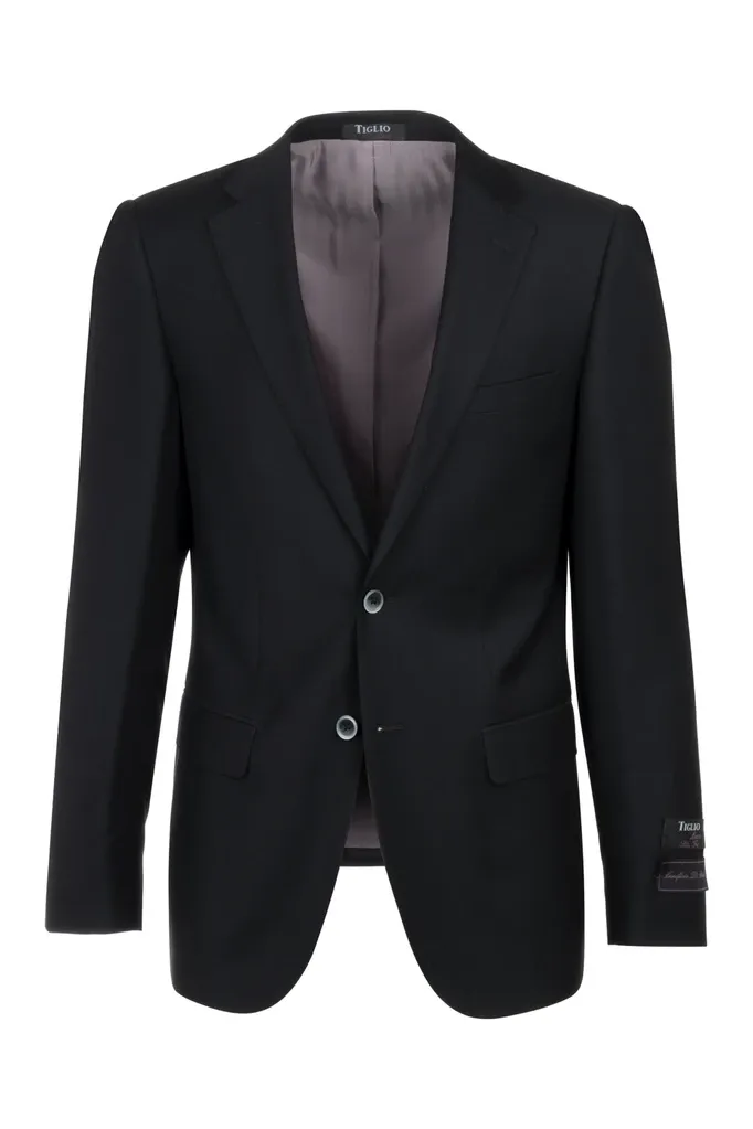 Porto Black Slim Fit Pure Wool Blazer by Tiglio Luxe TIG1001