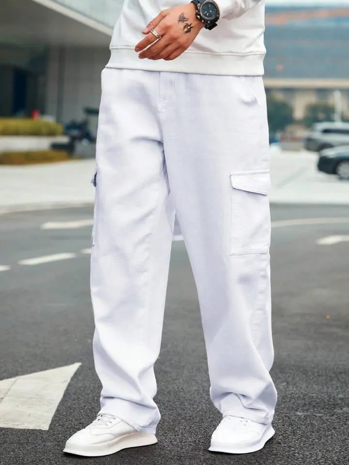 Pure White Baggy Cargo Jeans