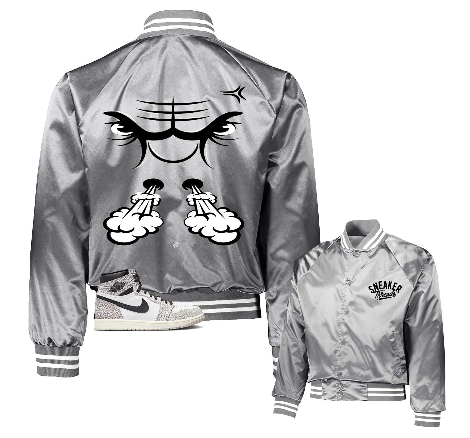 Retro 1 Elephant Print Jacket - Raging Face - Silver