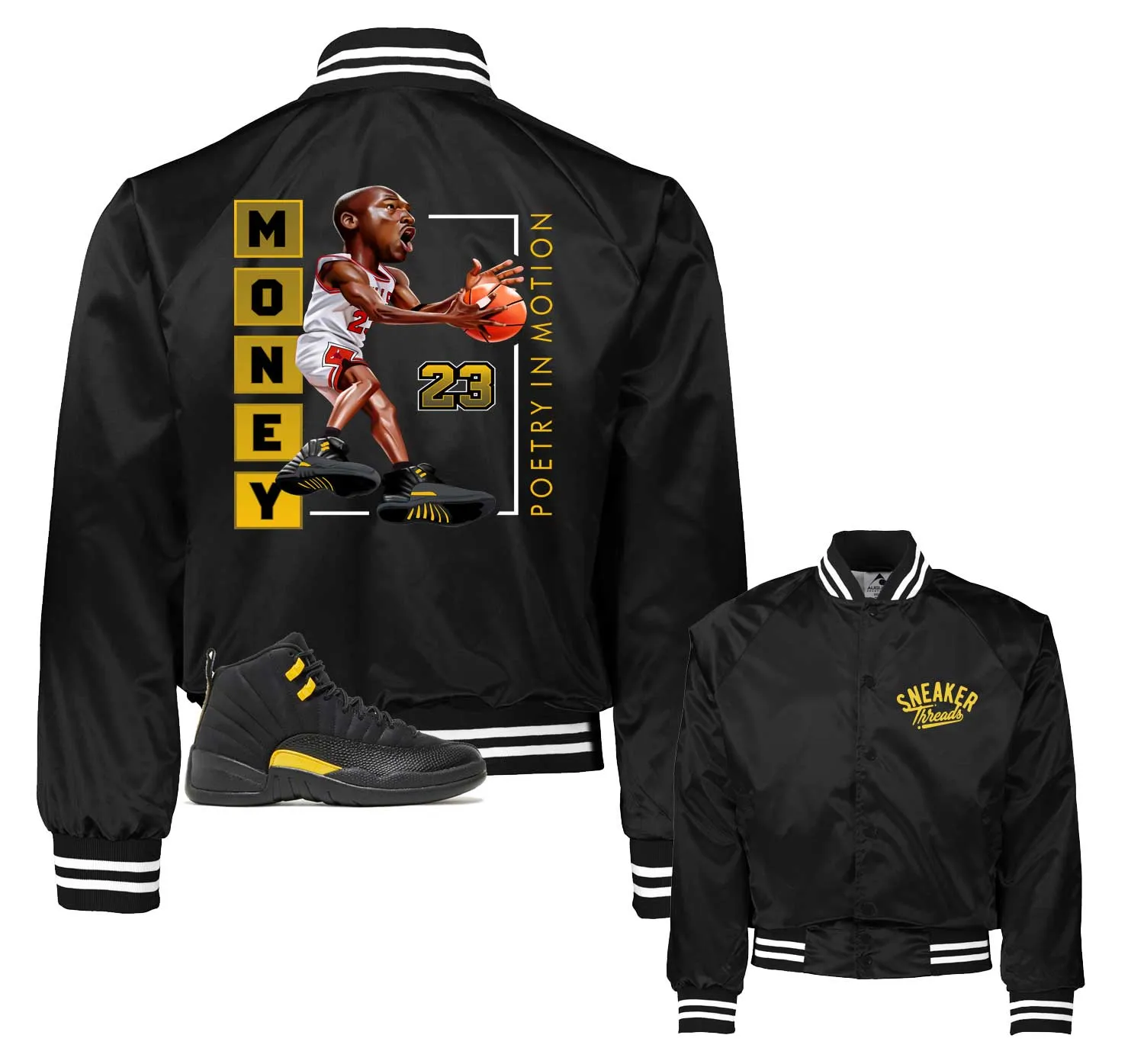 Retro 12 Black Taxi Satin Jacket - Poetry In Motion - Black