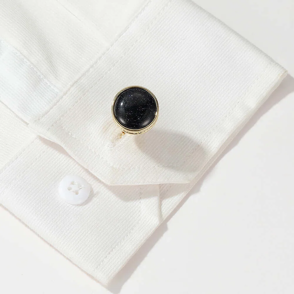 Round Blue Sandstone Gold & Silver Swank Cufflinks