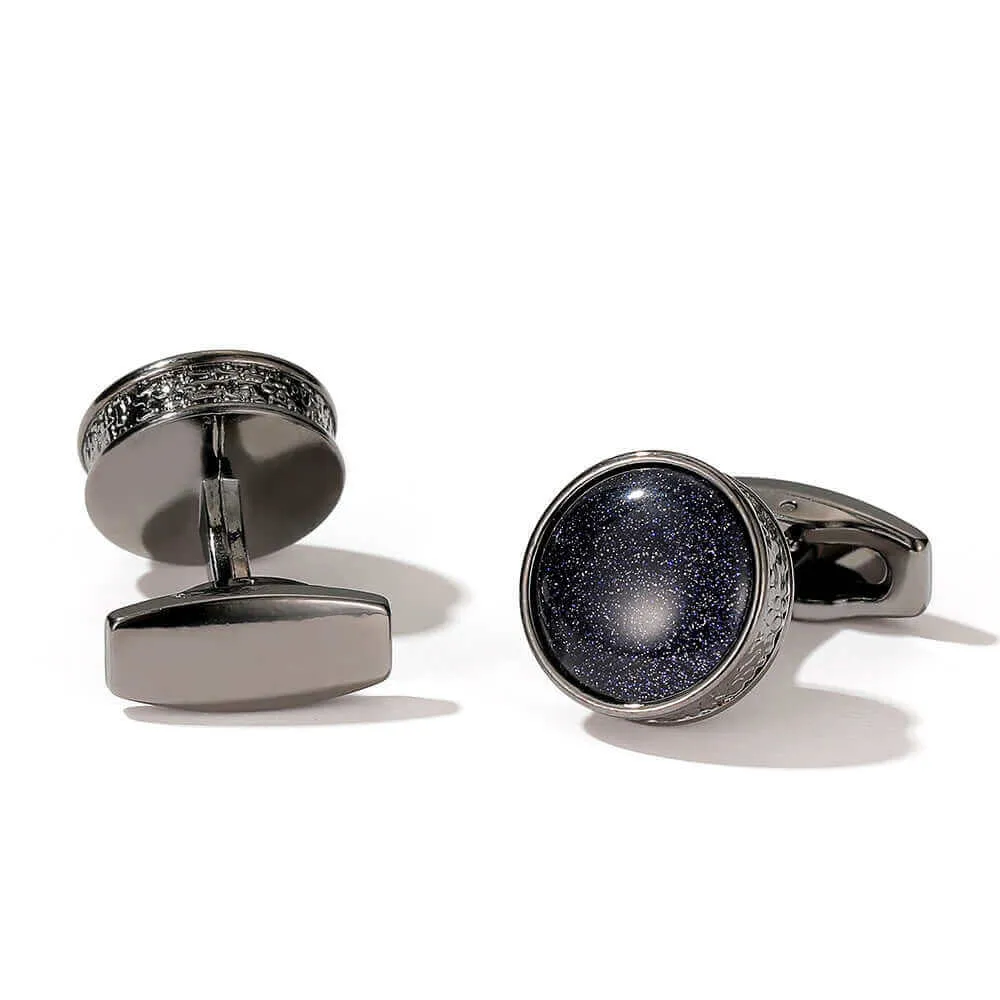 Round Blue Sandstone Gold & Silver Swank Cufflinks