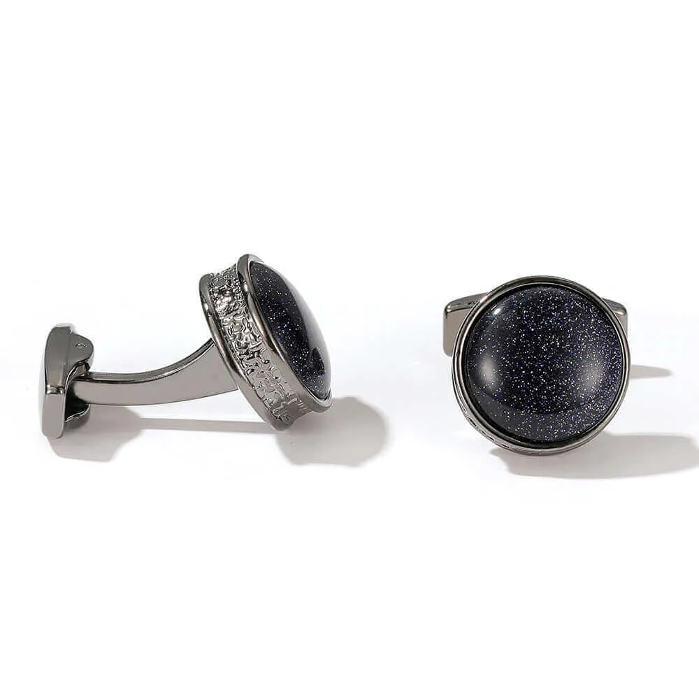 Round Blue Sandstone Gold & Silver Swank Cufflinks