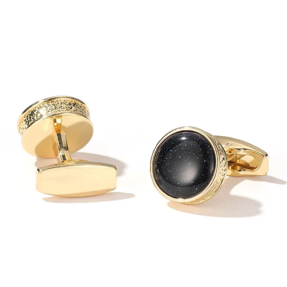 Round Blue Sandstone Gold & Silver Swank Cufflinks