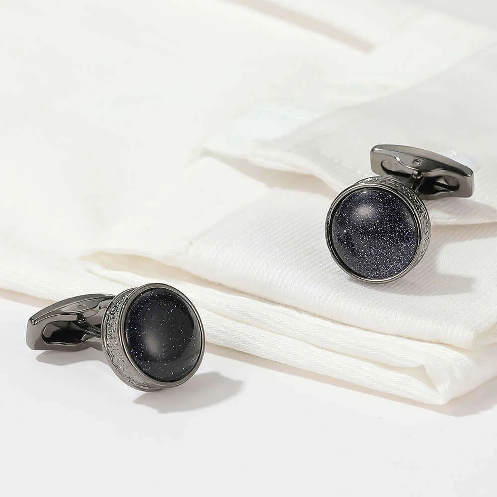 Round Blue Sandstone Gold & Silver Swank Cufflinks