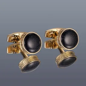 Round Blue Sandstone Gold & Silver Swank Cufflinks