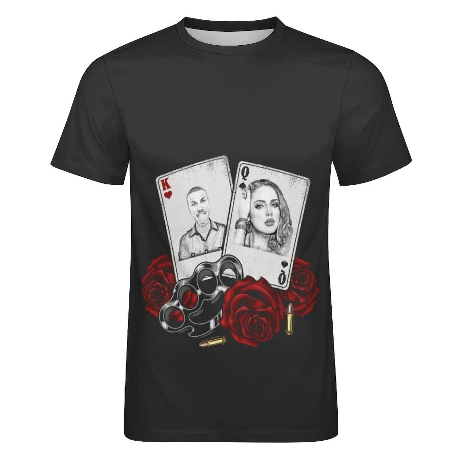 Slim Fit Cotton T-Shirt-Custom Faces Playing Cards Rose Pure Cotton Slim Fit T-Shirt Personalized Men's All Over Print Short Sleeve T-Shirt